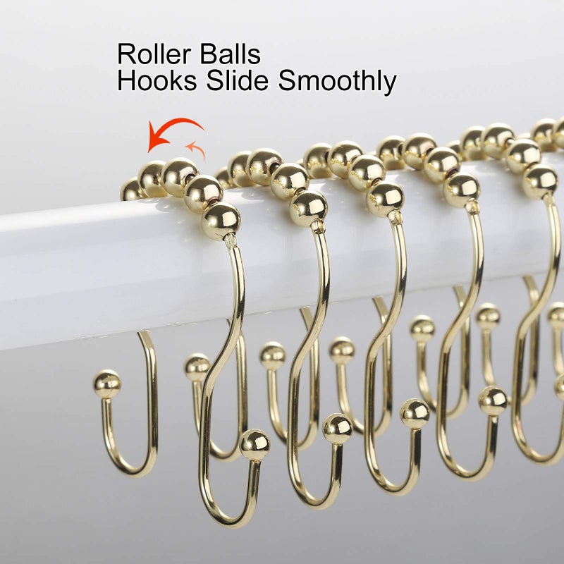 Goowin Shower Curtain Hooks, 12 Pcs Shower Curtain Rings, Stainless Steel Gold Shower Curtain Hooks Rings Rust Proof, Smooth Sliding Anti-Drop Double Shower Hooks for Shower Curtain, Rods (Gold) - Image 5